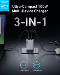 Anker Prime 100W USB-C Gan Charger – Compact & 3-Port Fast Charging | CG005