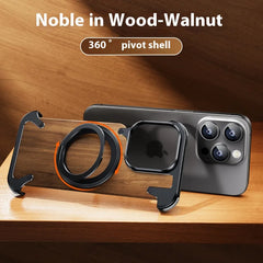 For iPhone 15 14 Pro Max Case 360°Rotating Magnetic Magsafe Car Phone Holder Walnut Wood Metal alloy framework Protective cover