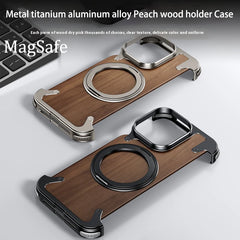 For iPhone 15 14 Pro Max Case 360°Rotating Magnetic Magsafe Car Phone Holder Walnut Wood Metal alloy framework Protective cover