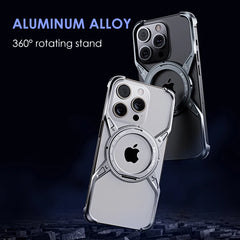 Luxury 360° Rotation Magnetic Stand Metal Phone Case For iPhone 13 14 15 Pro Max Aluminum Alloy Rimless Shockproof Bumper Cover