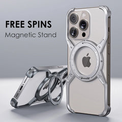 Luxury 360° Rotation Magnetic Stand Metal Phone Case For iPhone 13 14 15 Pro Max Aluminum Alloy Rimless Shockproof Bumper Cover