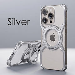 Luxury 360° Rotation Magnetic Stand Metal Phone Case For iPhone 13 14 15 Pro Max Aluminum Alloy Rimless Shockproof Bumper Cover