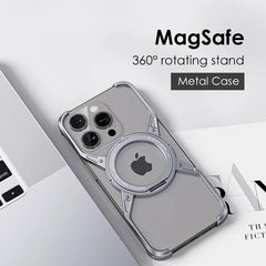 Luxury 360° Rotation Magnetic Stand Metal Phone Case For iPhone 13 14 15 Pro Max Aluminum Alloy Rimless Shockproof Bumper Cover