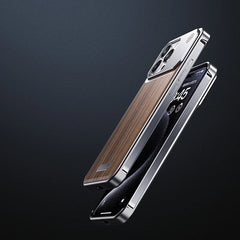 Luxury Metal Wooden Phone Case For iPhone 14 15 Pro Max 15 Borderless cooling Aromatic Phone Cover Walnut Wood Metal frame Funda