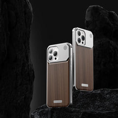 Luxury Metal Wooden Phone Case For iPhone 14 15 Pro Max 15 Borderless cooling Aromatic Phone Cover Walnut Wood Metal frame Funda