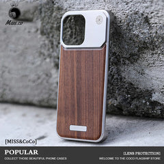 Luxury Metal Wooden Phone Case For iPhone 14 15 Pro Max 15 Borderless cooling Aromatic Phone Cover Walnut Wood Metal frame Funda